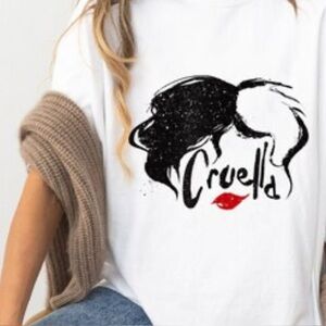 Disney Cruella Graphic Tee Women’s M White Ringer Shirt 101 Dalmatians